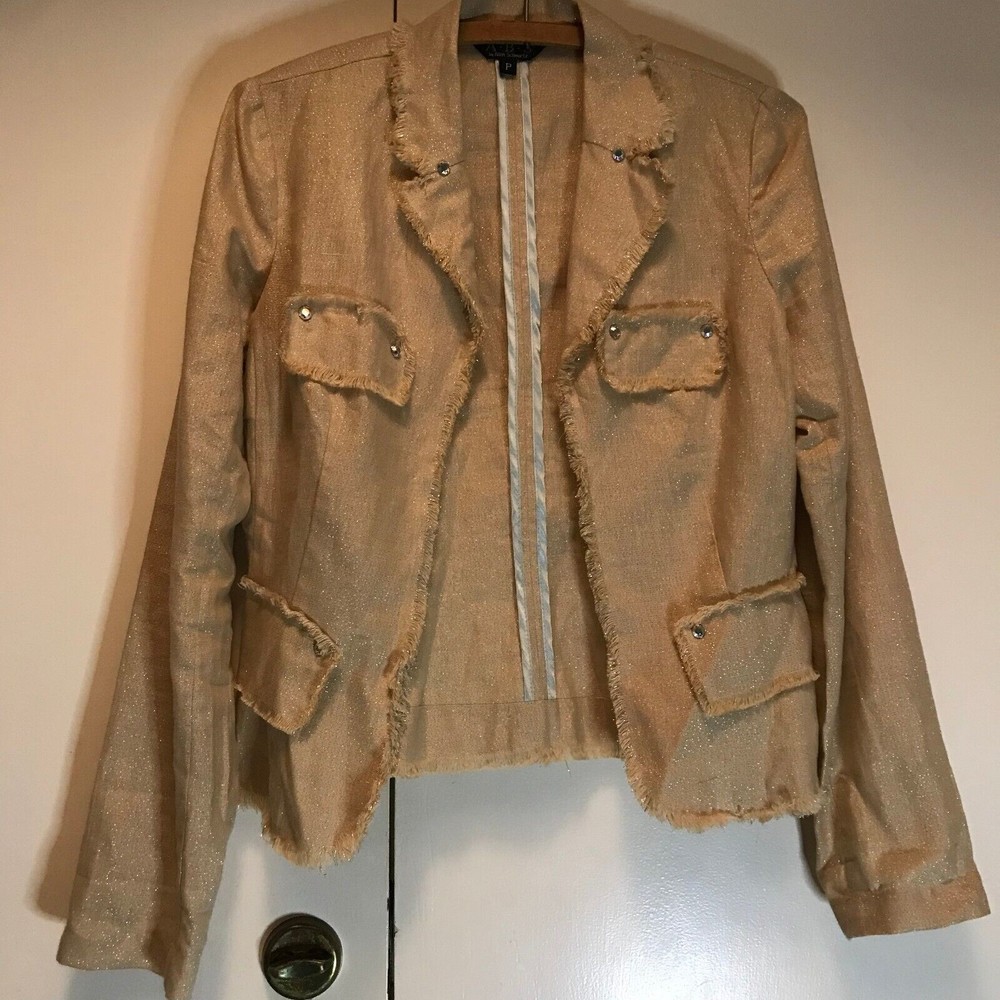 ABS Allen B. Schwartz Metallic Linen Lightweight Cropped Blazer Jacket P US made
